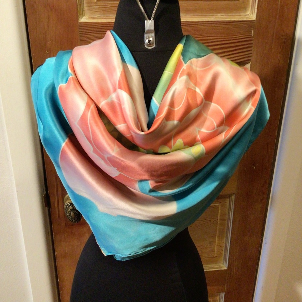 Chinese silk large floral scarf